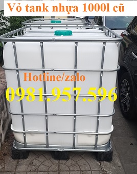 Vỏ tank nhựa 1000l cũ, bồn nhựa IBC 1000L đã qua sử dụng